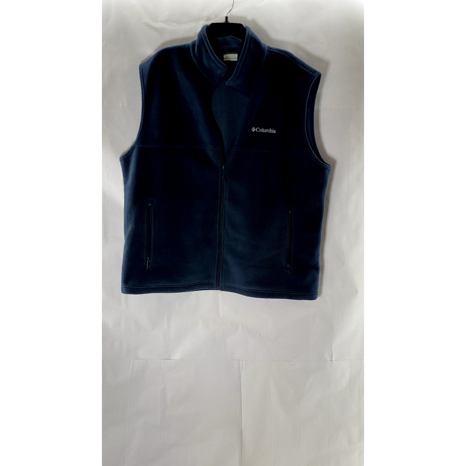 COLUMBIA Men's Navy Steen Mountain Fleece Zipper-Pocket Zip-Up Vest SZ XL