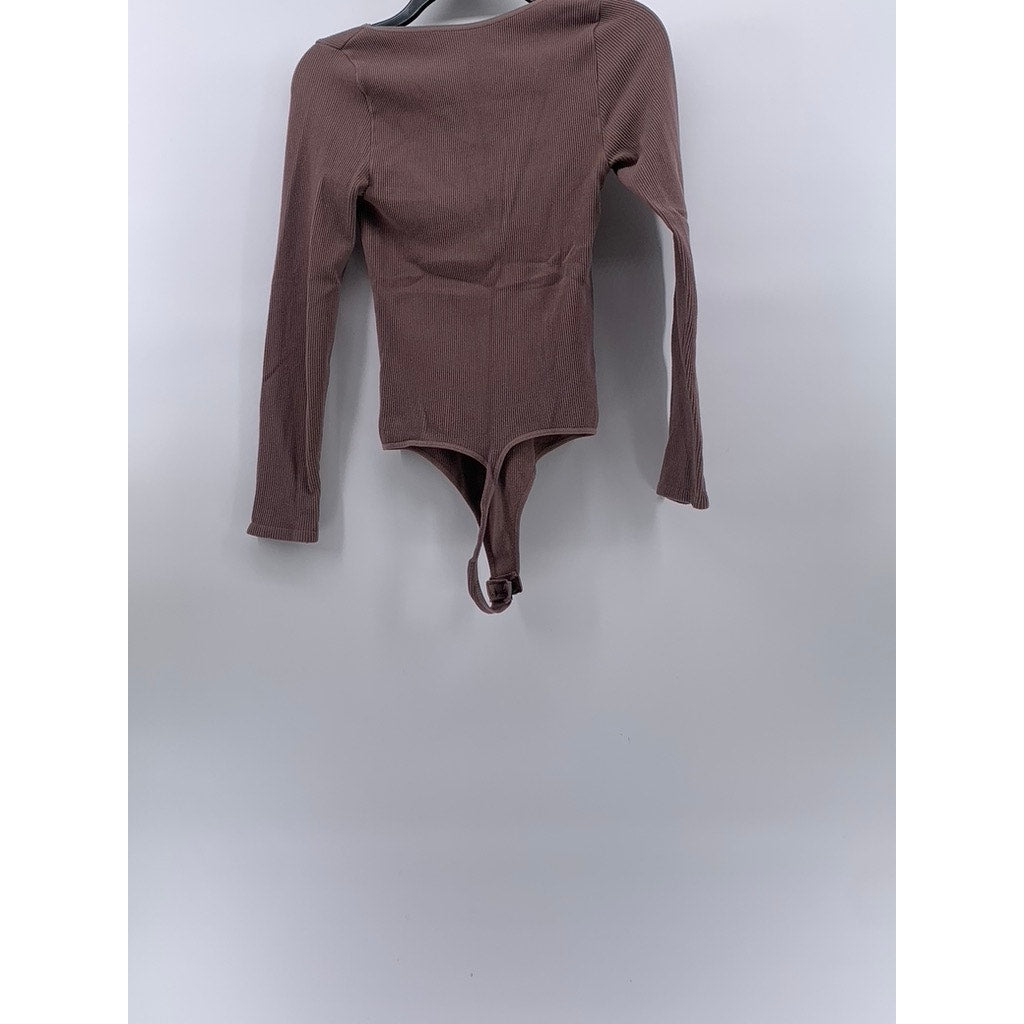 INTIMATELY By Free People Women's Blush Pink Ribbed V-Neck Thong Bodysuit SZ M/L