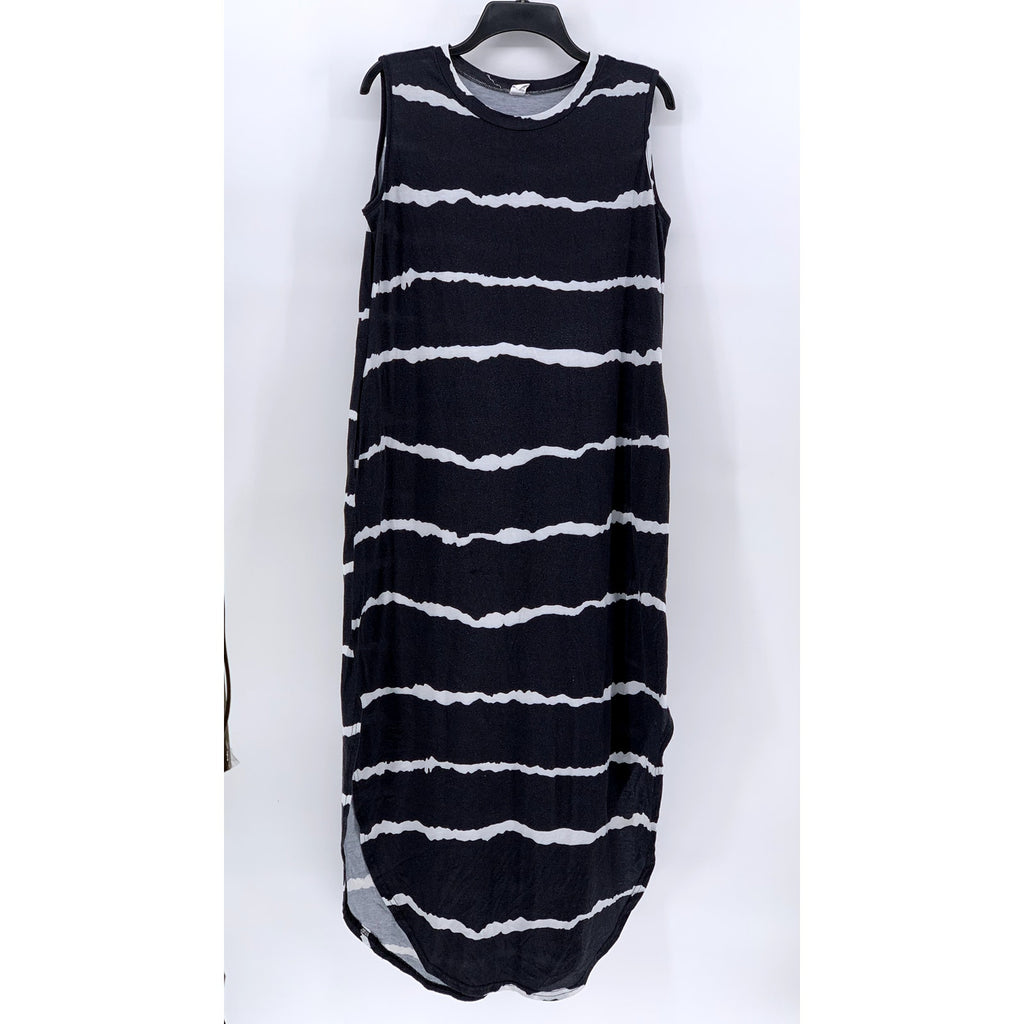 ANRABESS Women's Washed Black Striped Sleeveless Maxi Dress SZ L