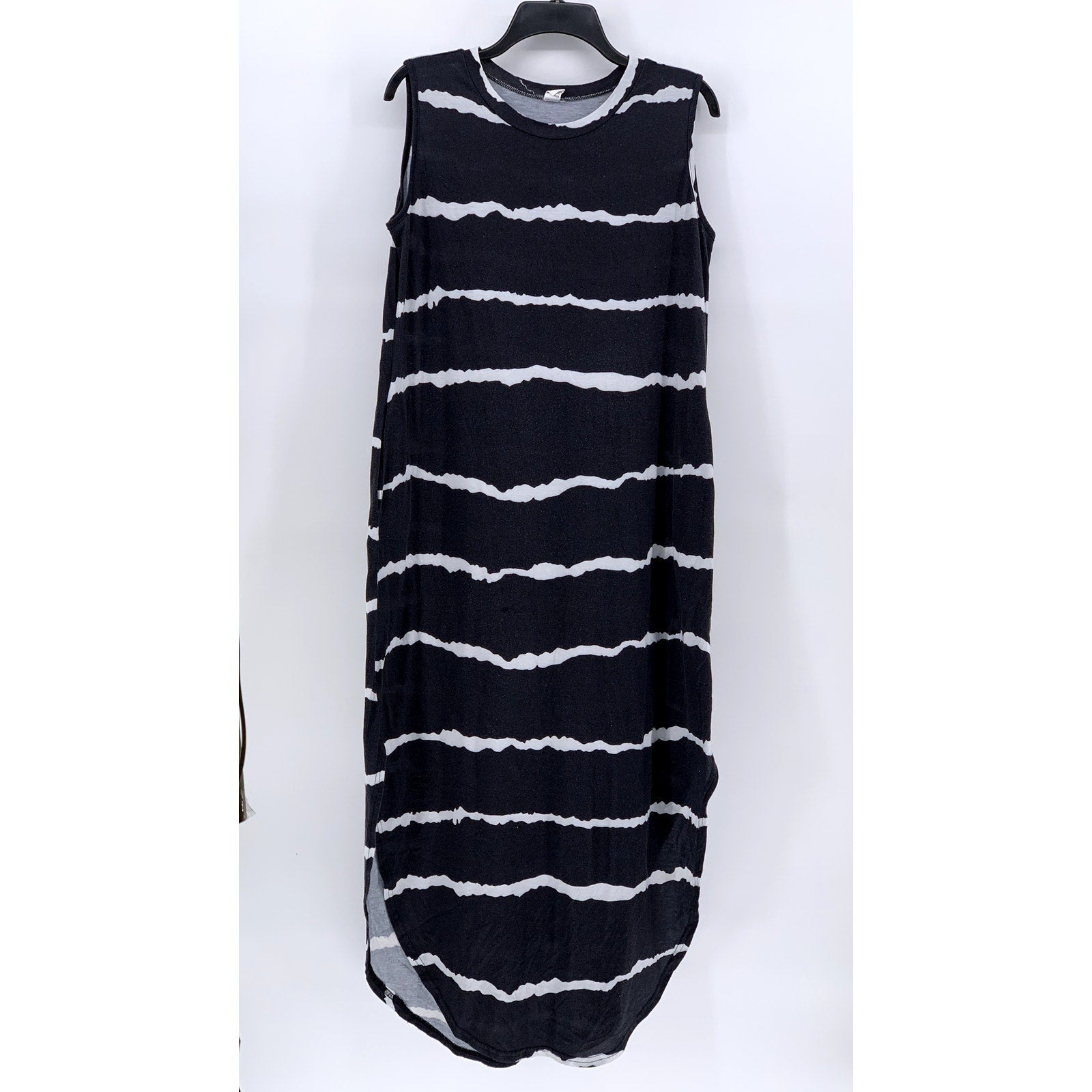 ANRABESS Women's Washed Black Striped Sleeveless Maxi Dress SZ L
