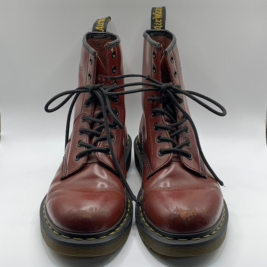 DR. MARTENS Unisex Women's Burgundy Distressed 8-Eyelet Grunge 1460 Boots SZ 7