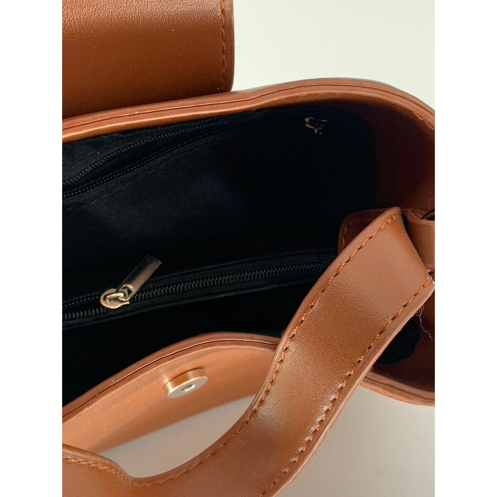 UNBRANDED Women's Brown Faux-Leather Small Square Top-Handle Crossbody Bag SZ OS