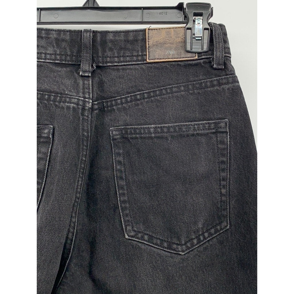 ZARA Women's Black Denim High-Rise Slim-Leg Five-Pocket Ankle Mom Jeans SZ 2