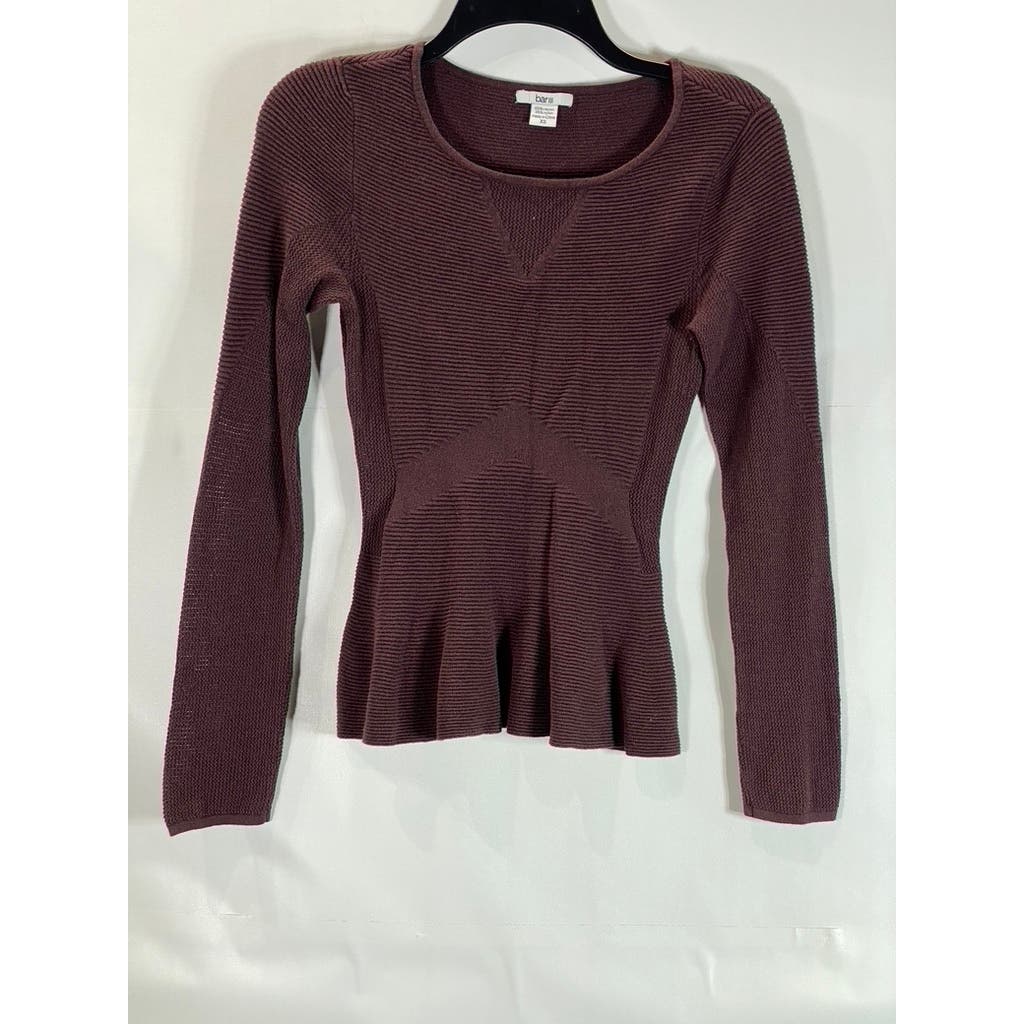 BAR III Women's Brown Scoop-Neck Long Sleeve Peplum Top SZ XS