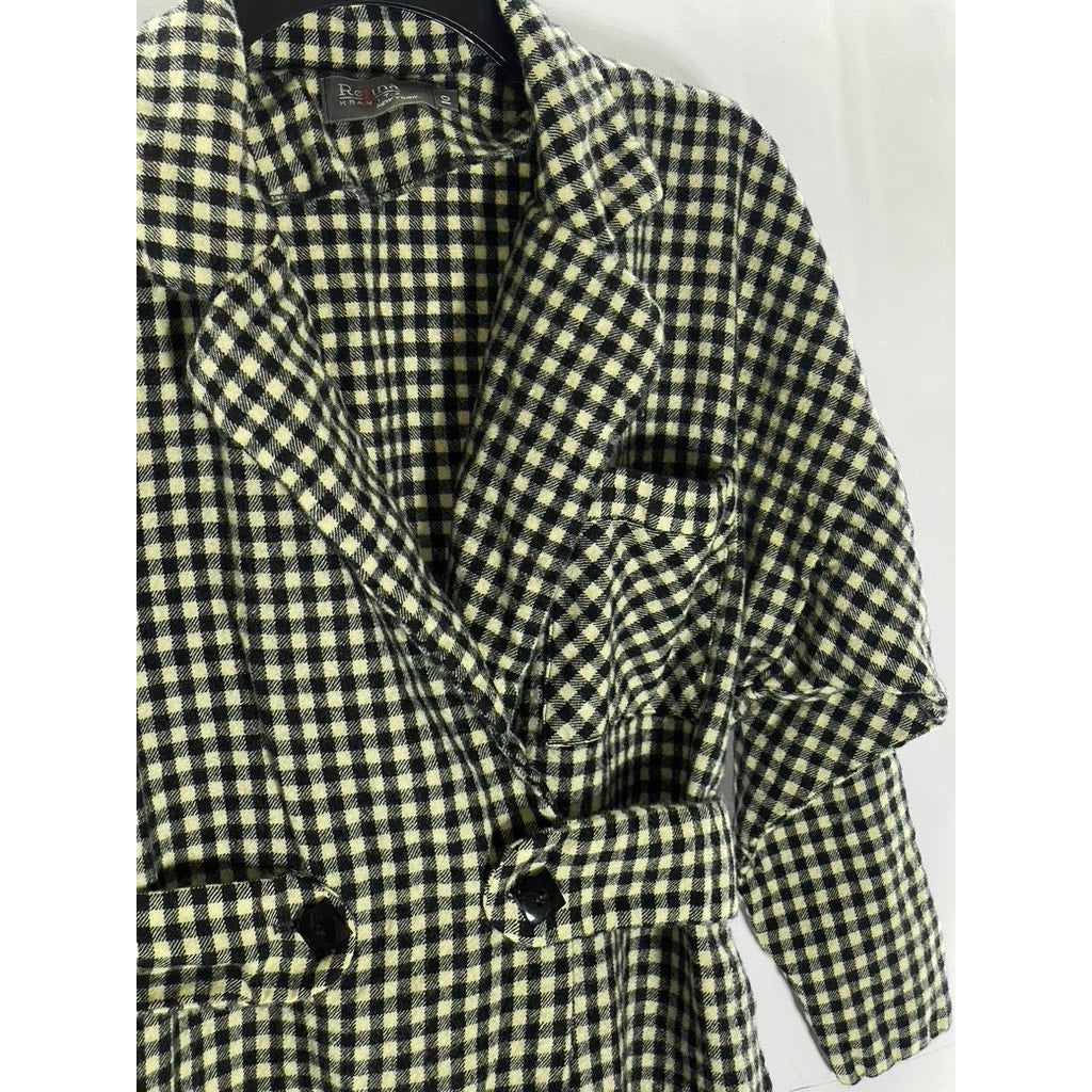 REGINA KRAVITZ Women's Vintage Black-Tan Checkered Wrap Notch Lapel Coat SZ 10