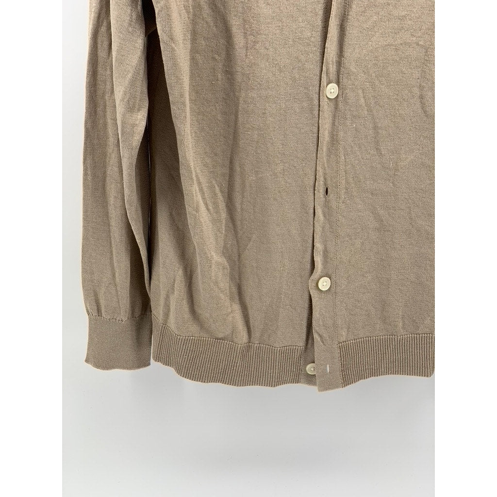 MUJI Women's Beige Knit V-Neck Hemp Blend Button-Up Long Sleeve Cardigan SZ M