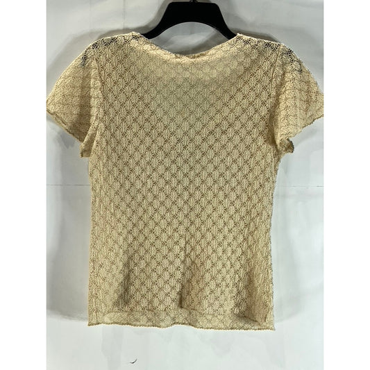 BANANA REPUBLIC Women's Tan Lace Stretch V-Neck Short Sleeve Top SZ M