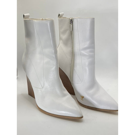 BLEECKER & BOND Women's White Leather Side-Zip Pointed-Toe Ankle Boots SZ 9