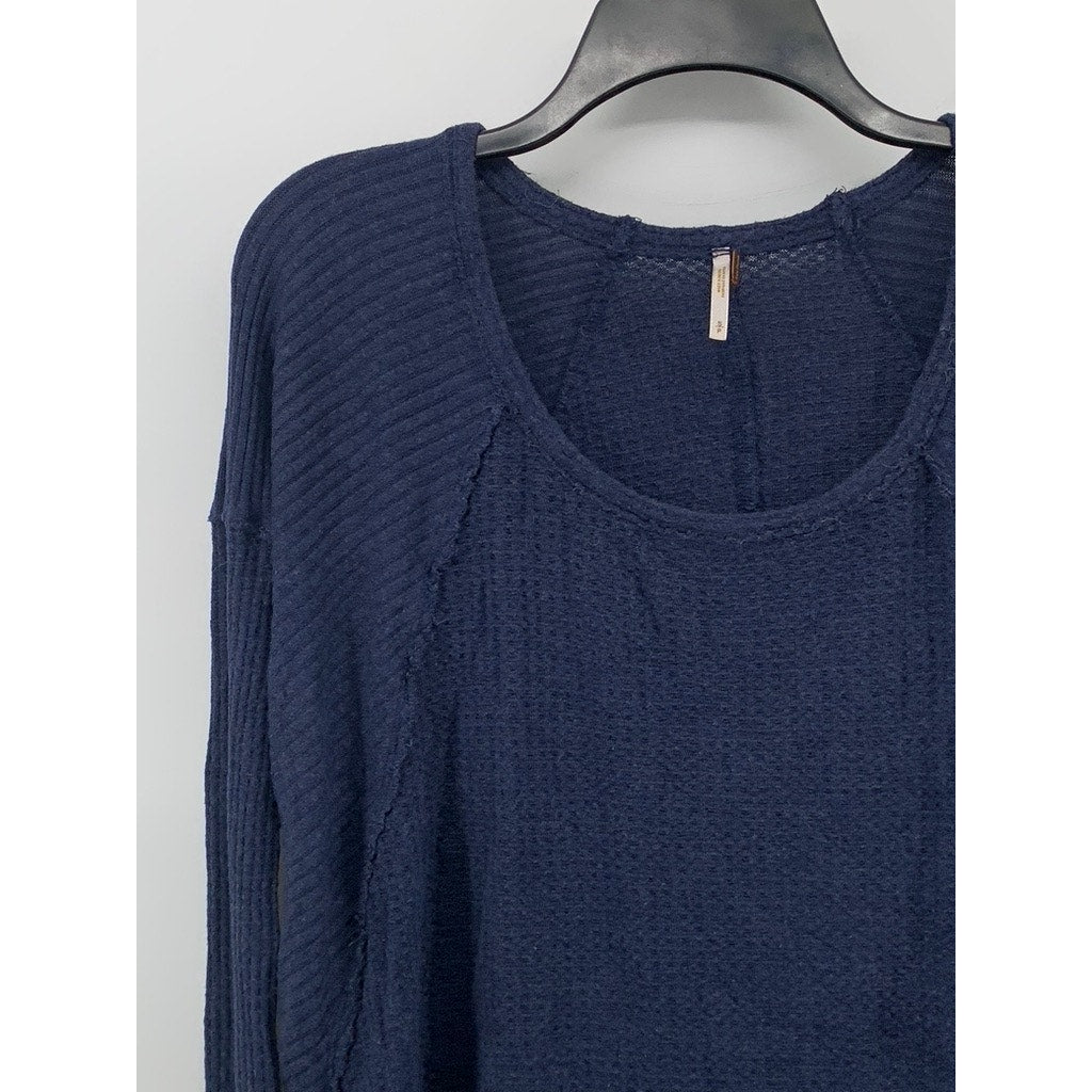FREE PEOPLE Women's Navy Blue Catalina Scoop-Neck Long Sleeve Thermal Top SZ S