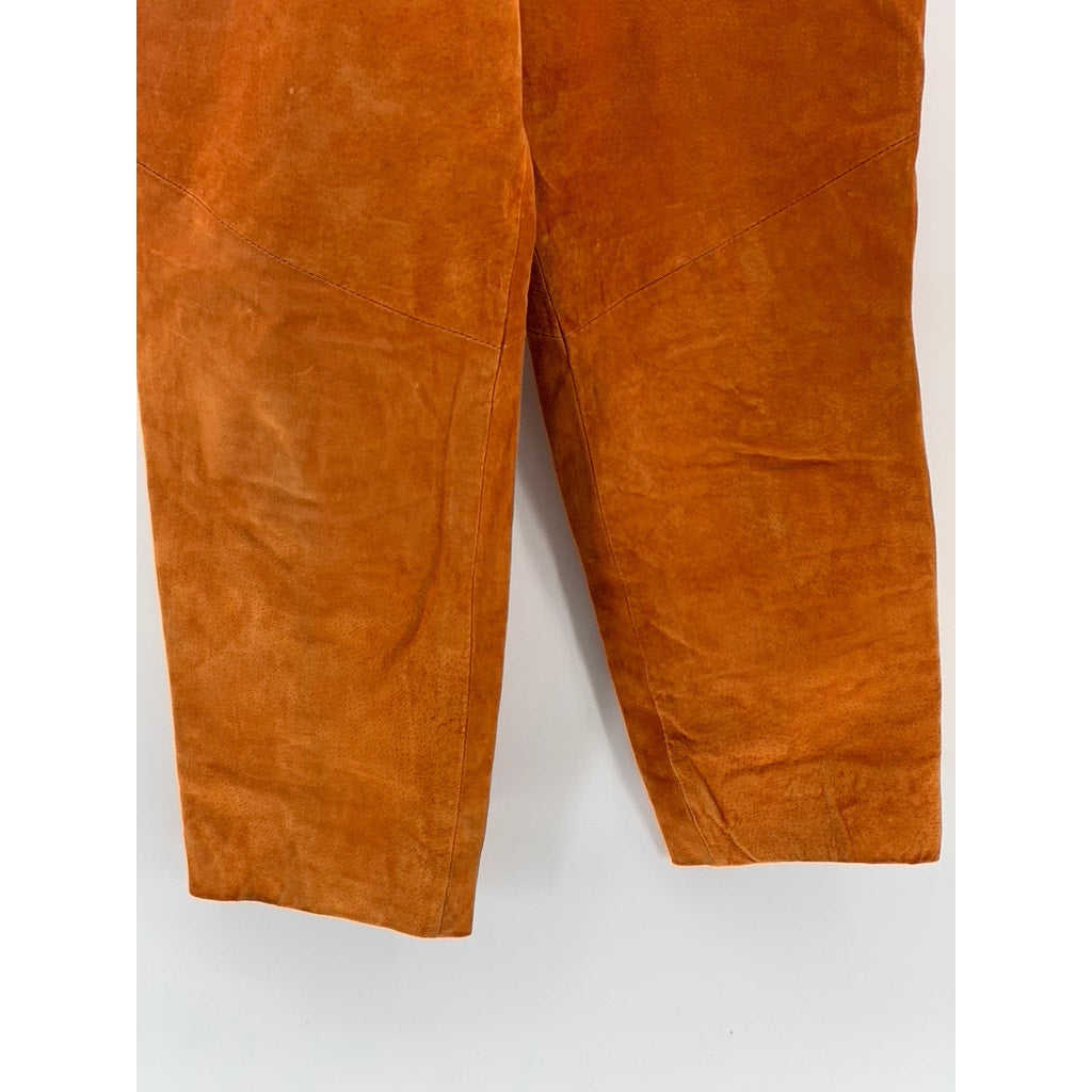 EVAN DAVIES Women’s Vintage Orange Leather High-Rise Straight Leg Pant SZ L
