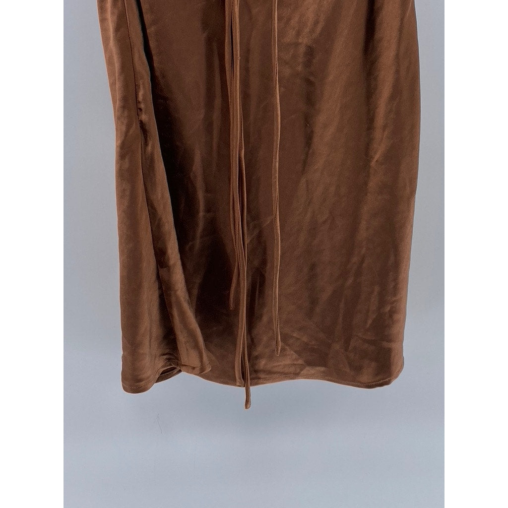 PRINCESS POLLY Women's Brown Satin Cowl-Neck Open Back Mini Dress SZ 0