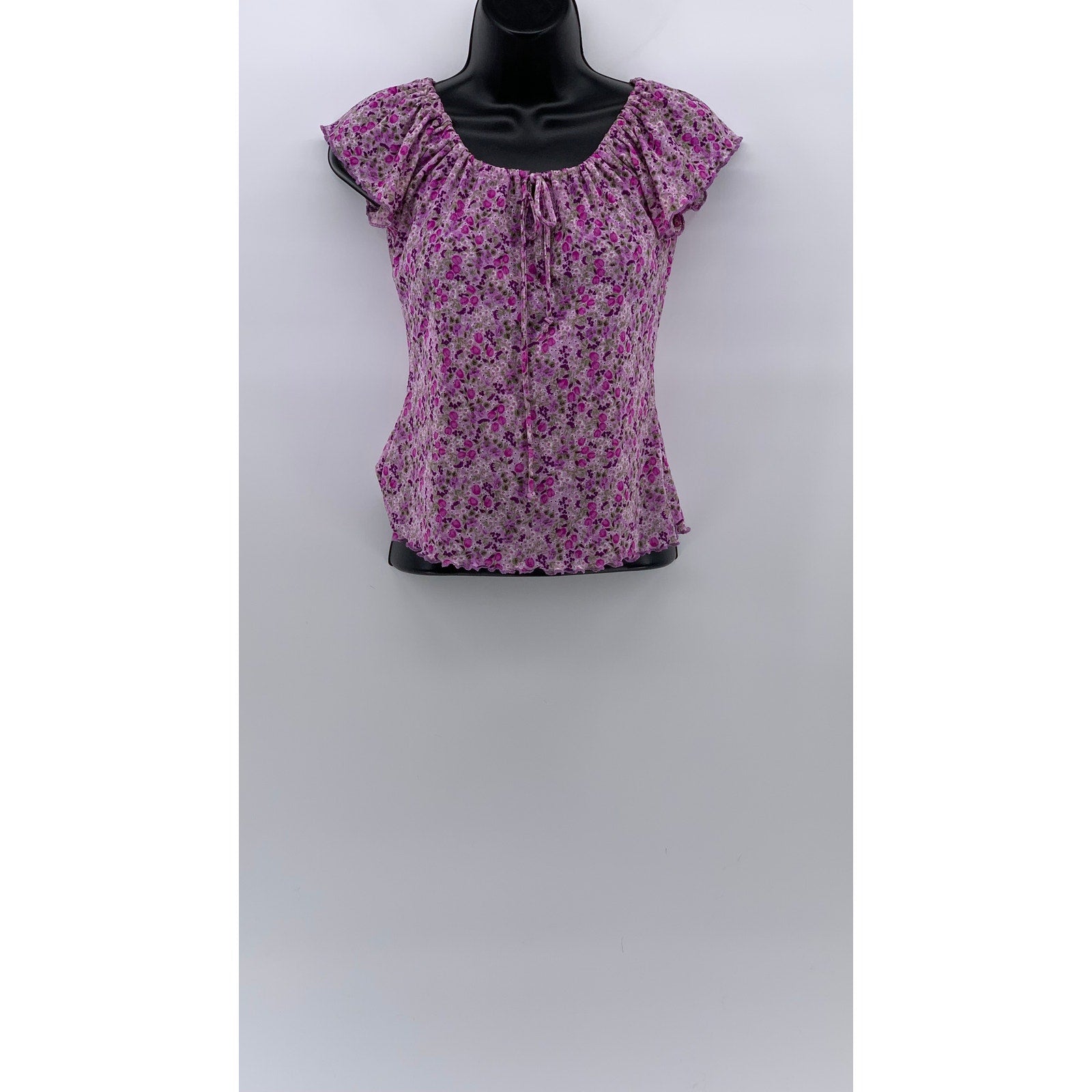 CHARLOTTE RUSSE Women's Pink Floral Scoop-Neck Short Flutter Sleeve Top SZ S