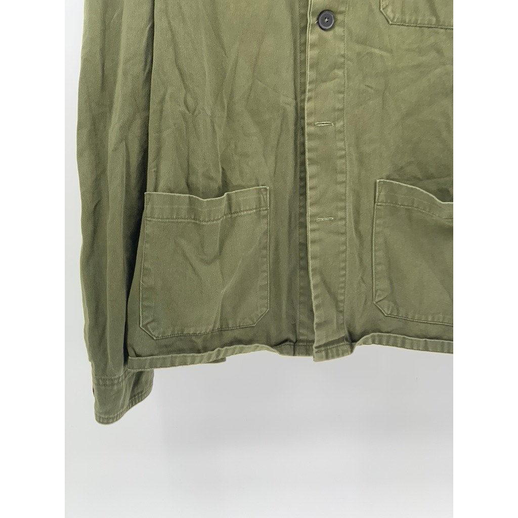 ZARA Men's Olive Green Relaxed Fit Long Sleeve Button-Up Shirt SZ XL