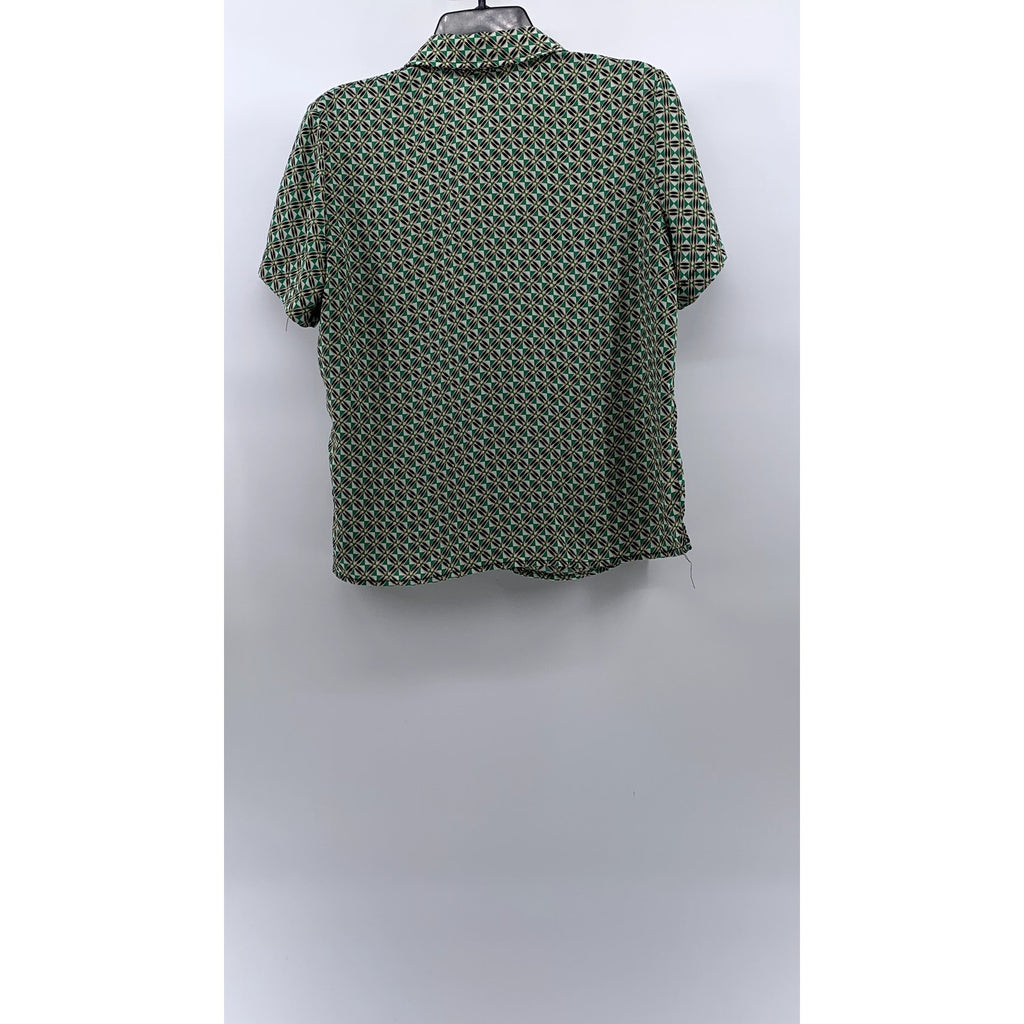 CAROLINA BELLE MONTREAL Women's Green Printed Button-Up Short Sleeve Top SZ XS