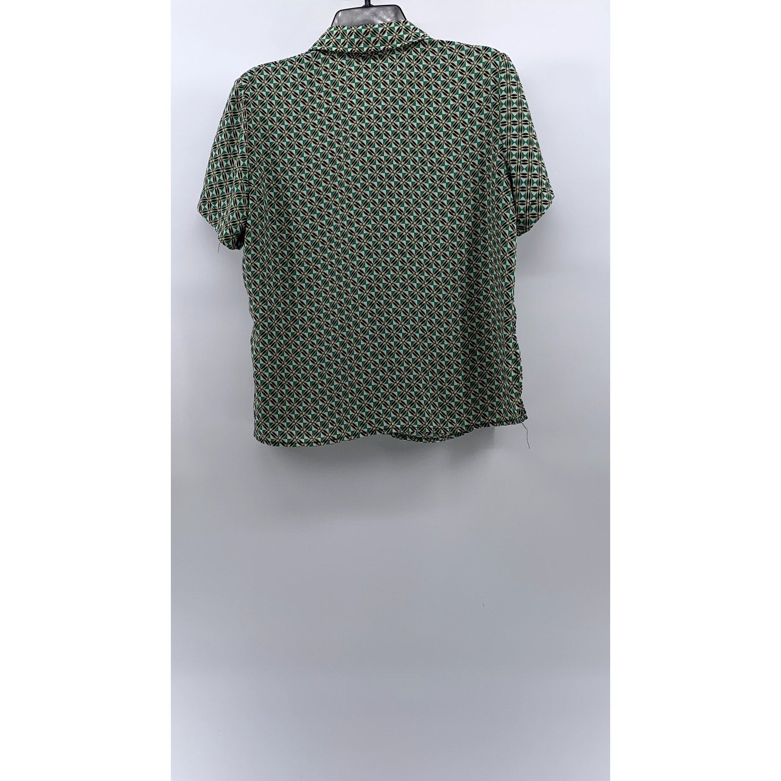 CAROLINA BELLE MONTREAL Women's Green Printed Button-Up Short Sleeve Top SZ XS