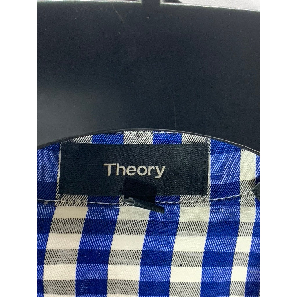 THEORY Women's Blue/White Mayvine Dillion Plaid Button-Up Shirtdress SZ 10