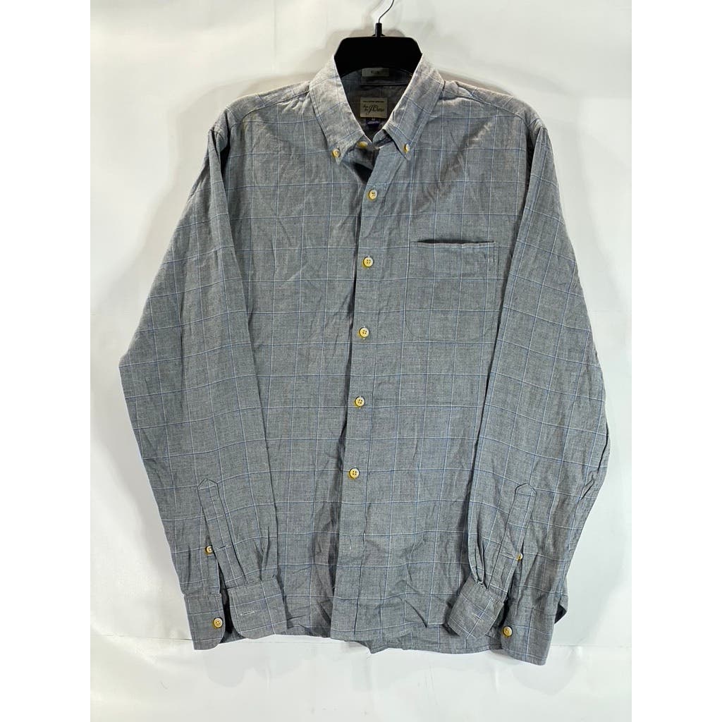 J.CREW Men's Gray Windowpane Slim-Fit Button-Down Long Sleeve Shirt SZ M