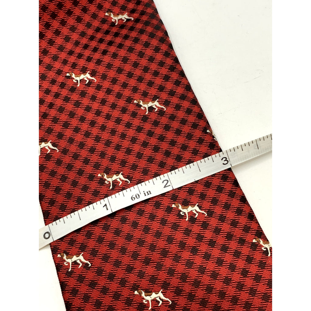 MERONA Men's Red Embroidered Dog Gingham Print Tie