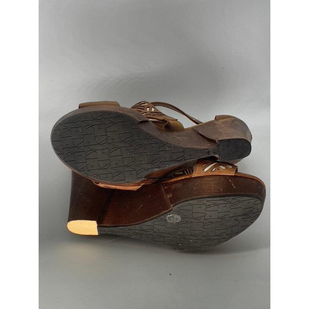 DIANE VON FURSTENBERG Women's Brown Tribal Opal Wedge Sandals SZ 6.5