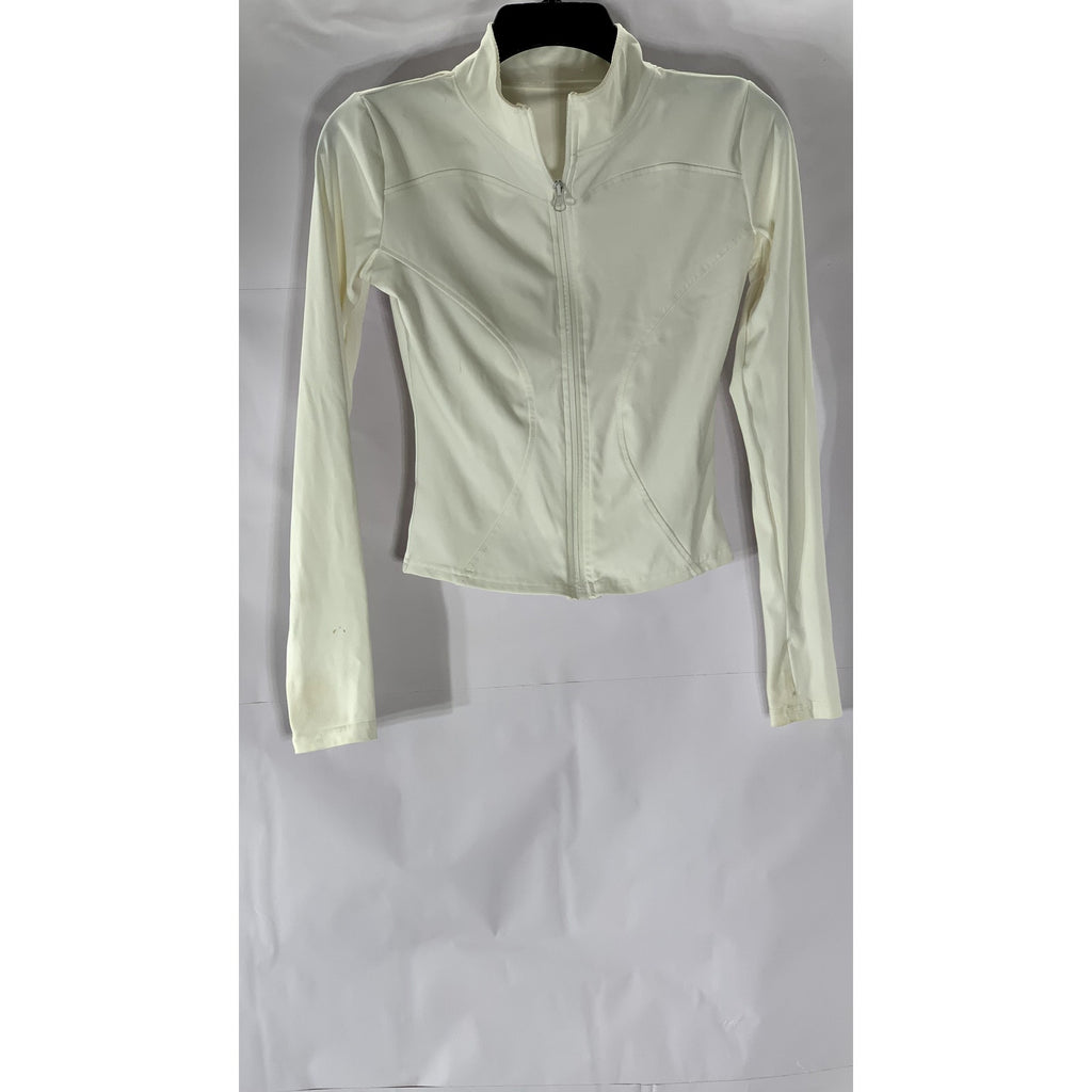 UNBRANDED Women’s White Stand Collar Fitted Zip-Up Sweater SZ XS