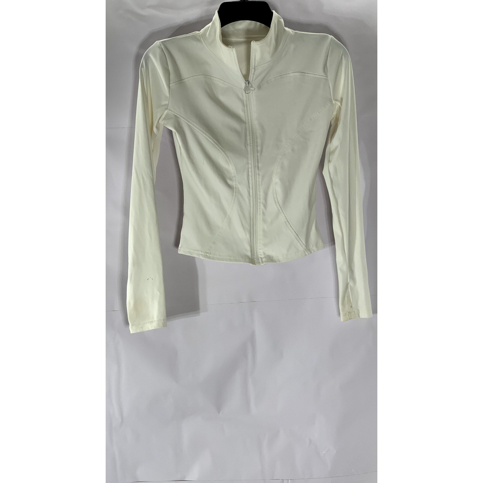 UNBRANDED Women’s White Stand Collar Fitted Zip-Up Sweater SZ XS