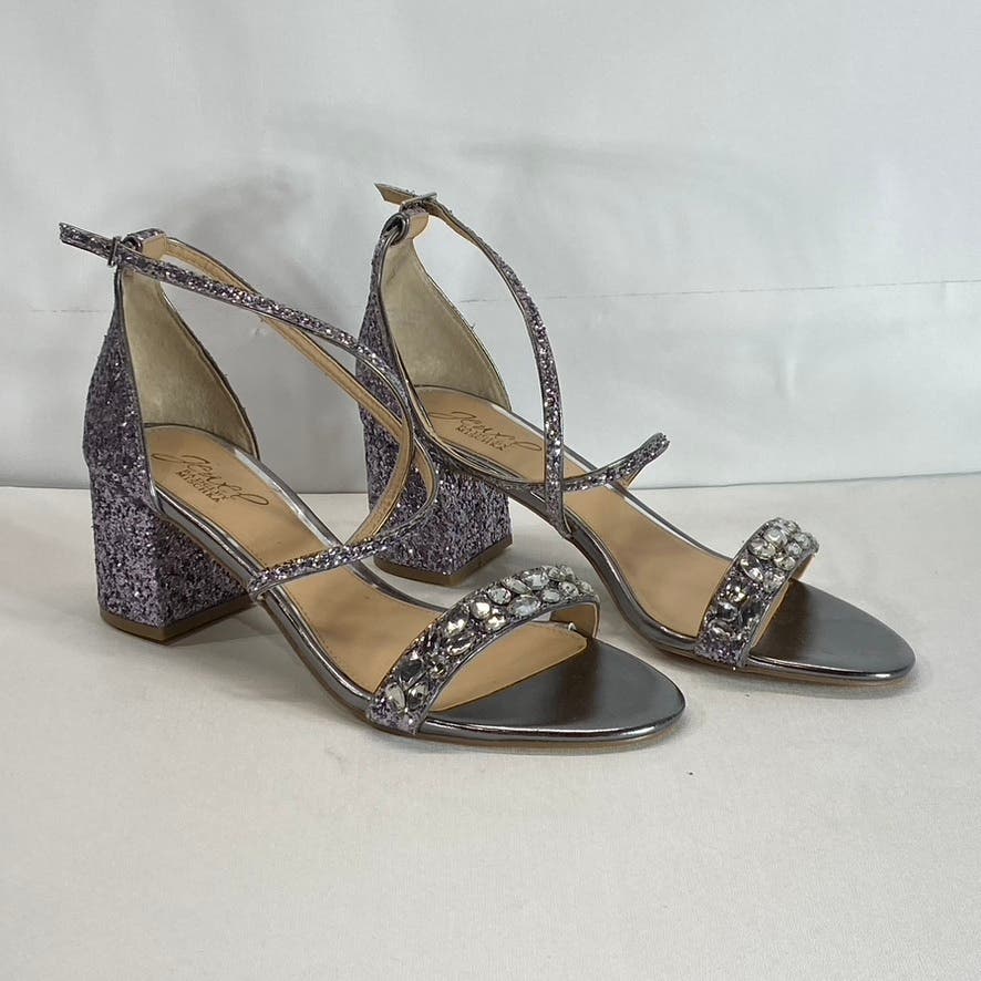 JEWEL BADGLEY MISCHKA Women's Smoke Glitter Claudia Block-Heel Sandals SZ 8.5