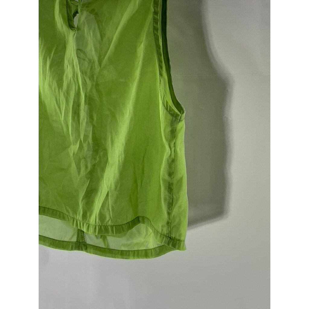 SHEIN Women's Green Keyhole Cutout Crewneck Sleeveless Sheer Top SZ S