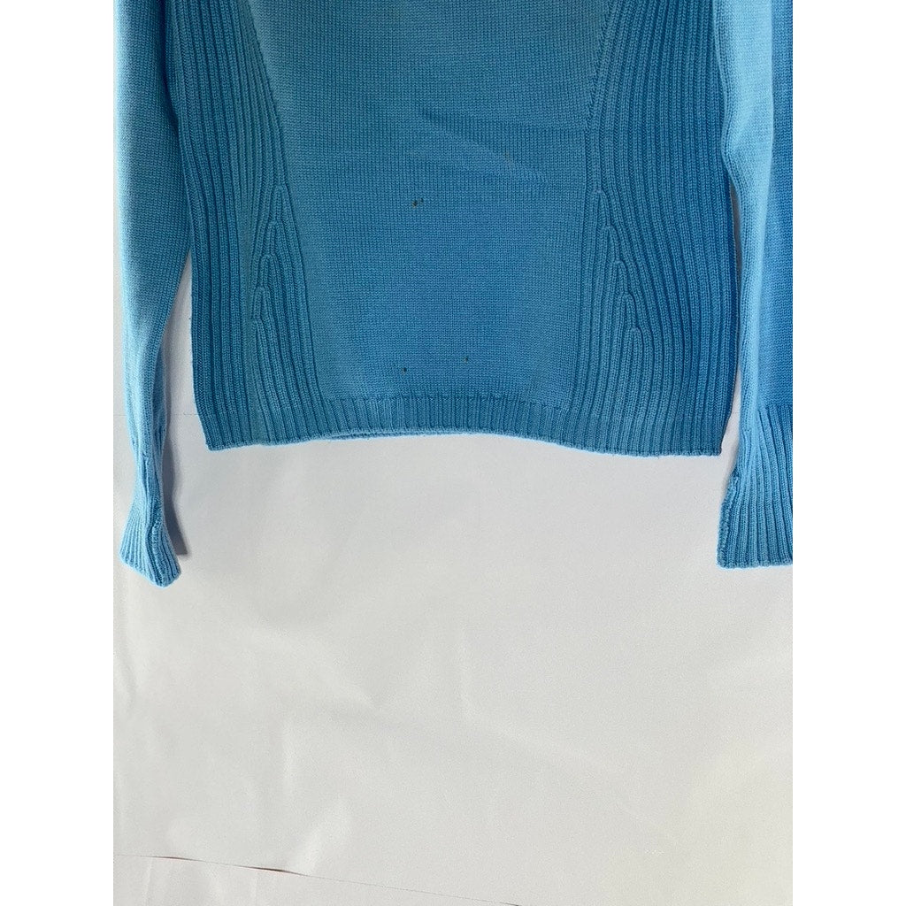 DELLE CELLE Women's Vintage Blue Virgin Wool Knit Turtleneck Sweater SZ 46