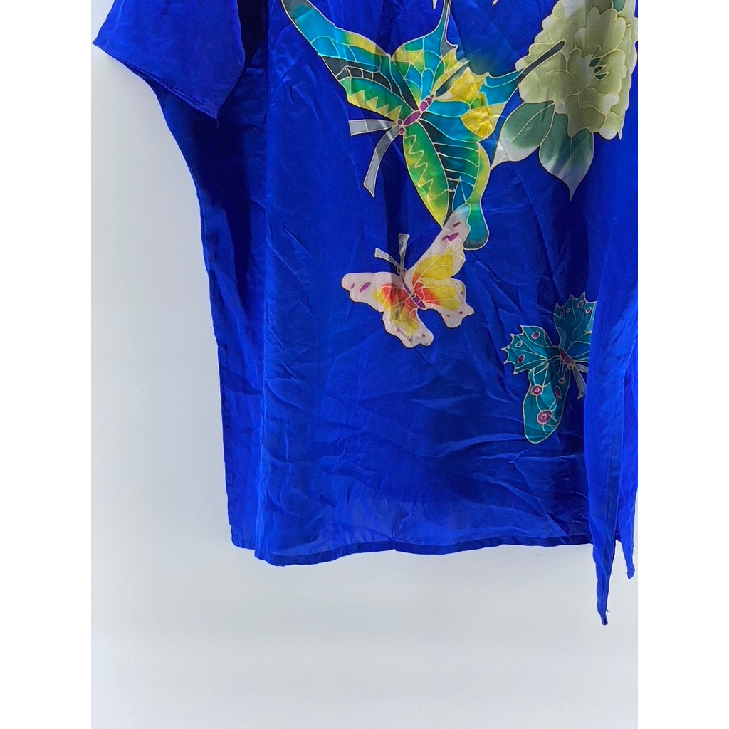 UNBRANDED Women's Royal Blue Butterfly Print Short Sleeve Midi Kimono Dress SZ L