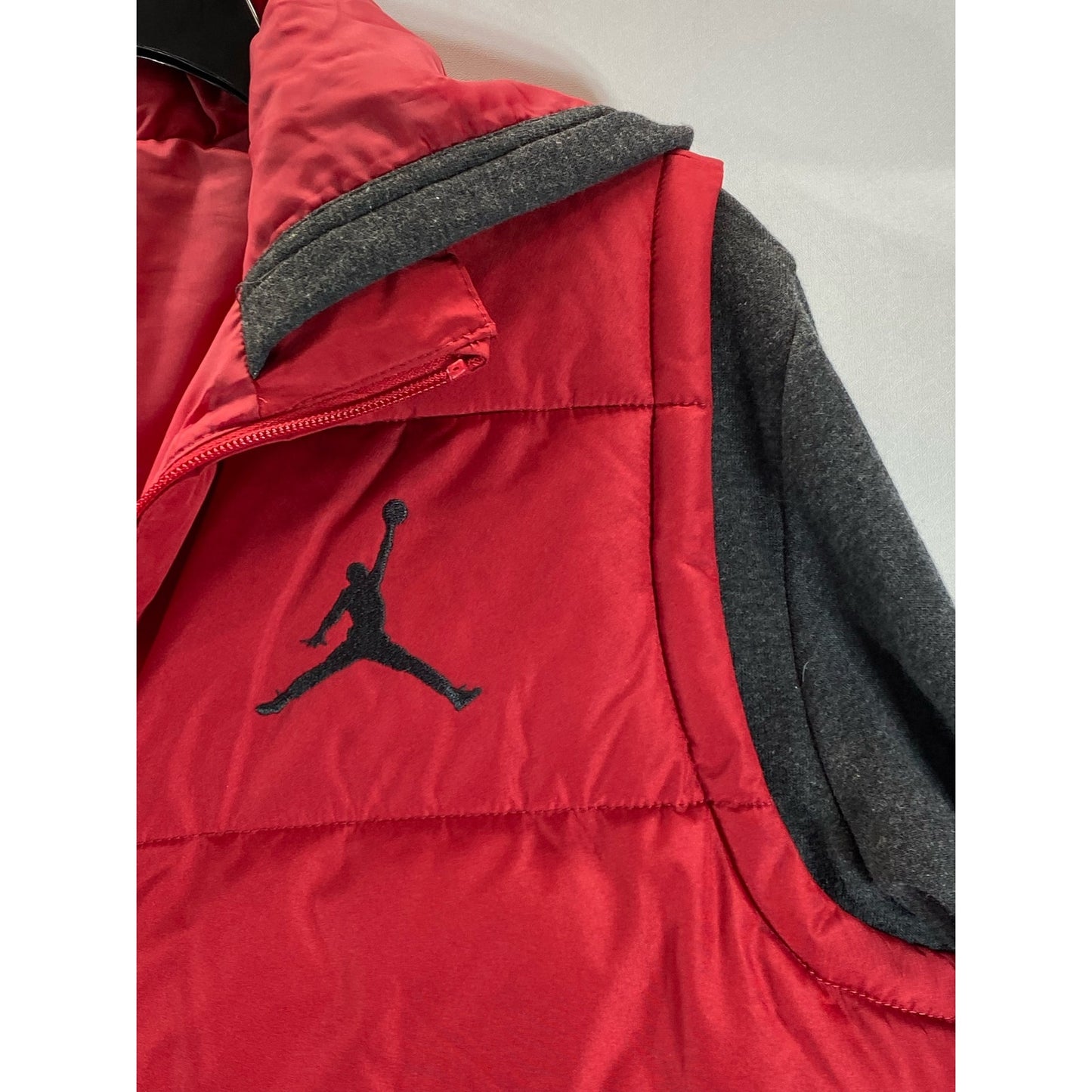 NIKE JORDAN Kid's Red/Gray Sherpa Two-Fer Hooded Zip-Up Puffer Jacket SZ XL