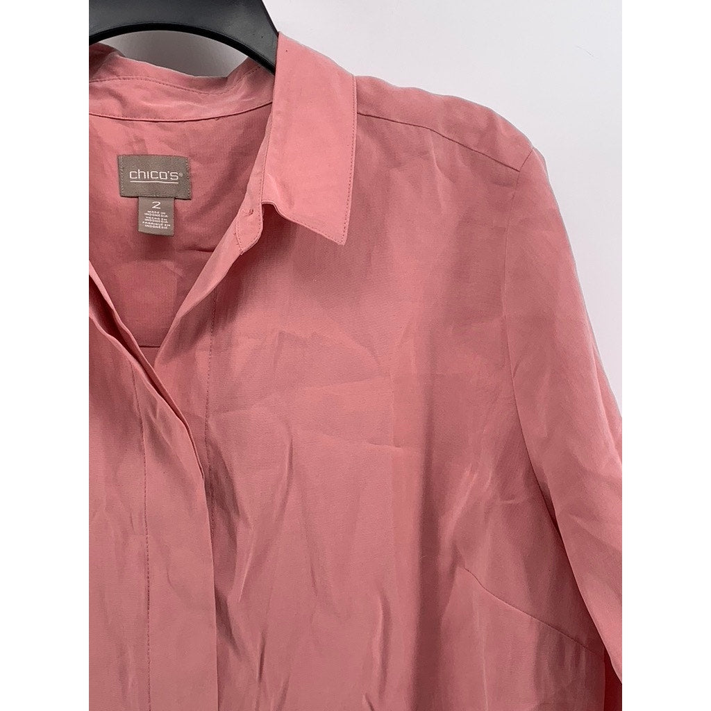 CHICO'S Women's Peach Regular Fit Button-Up 3/4 Sleeve Top SZ 2(US-L)
