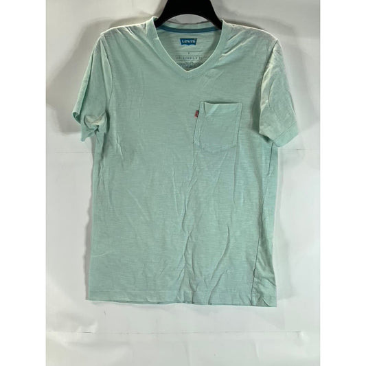LEVI'S Men's Light Green Cotton-Blend V-Neck Short Sleeve T-Shirt SZ S