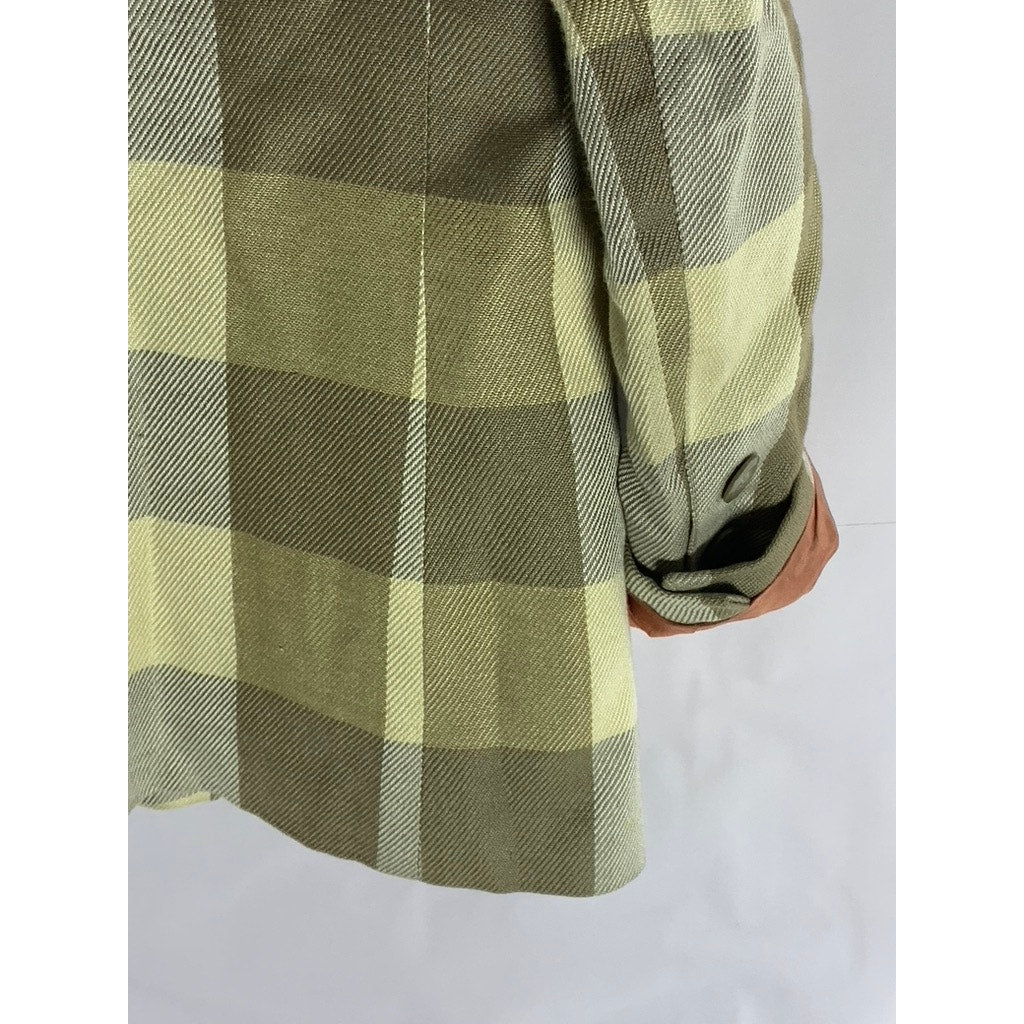 KASPER FOR ASL Women's Vintage Green/Brown Plaid Double Breast Blazer SZ 4