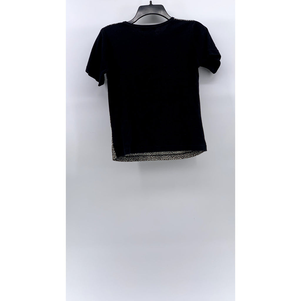 Women's Black Animal Print Crewneck Short Sleeve Casual Top SZ M