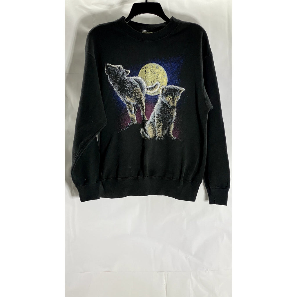 HANES ACTIVEWEAR Women's Vintage Black Wolf Moon Graphic Crewneck Sweatshirt SZM