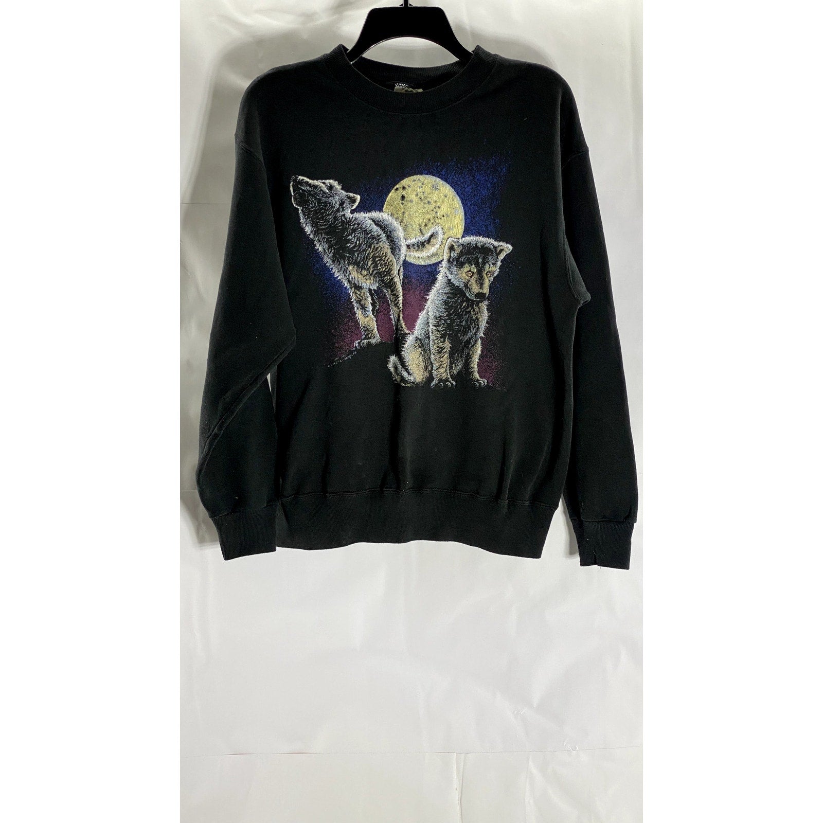 HANES ACTIVEWEAR Women's Vintage Black Wolf Moon Graphic Crewneck Sweatshirt SZM