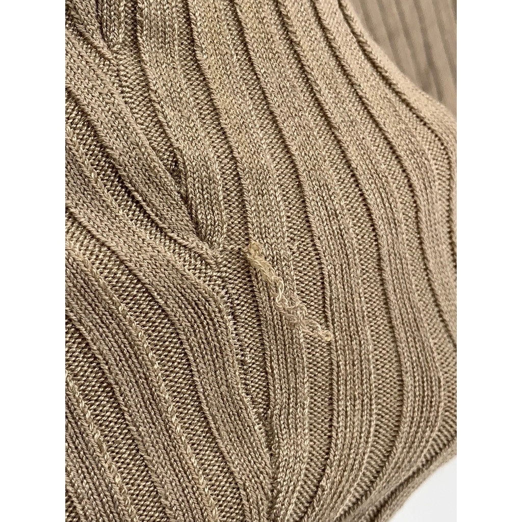CALLIGRAPHIE Women's Tan Ribbed V-Neck Button-Up Cardigan SZ S