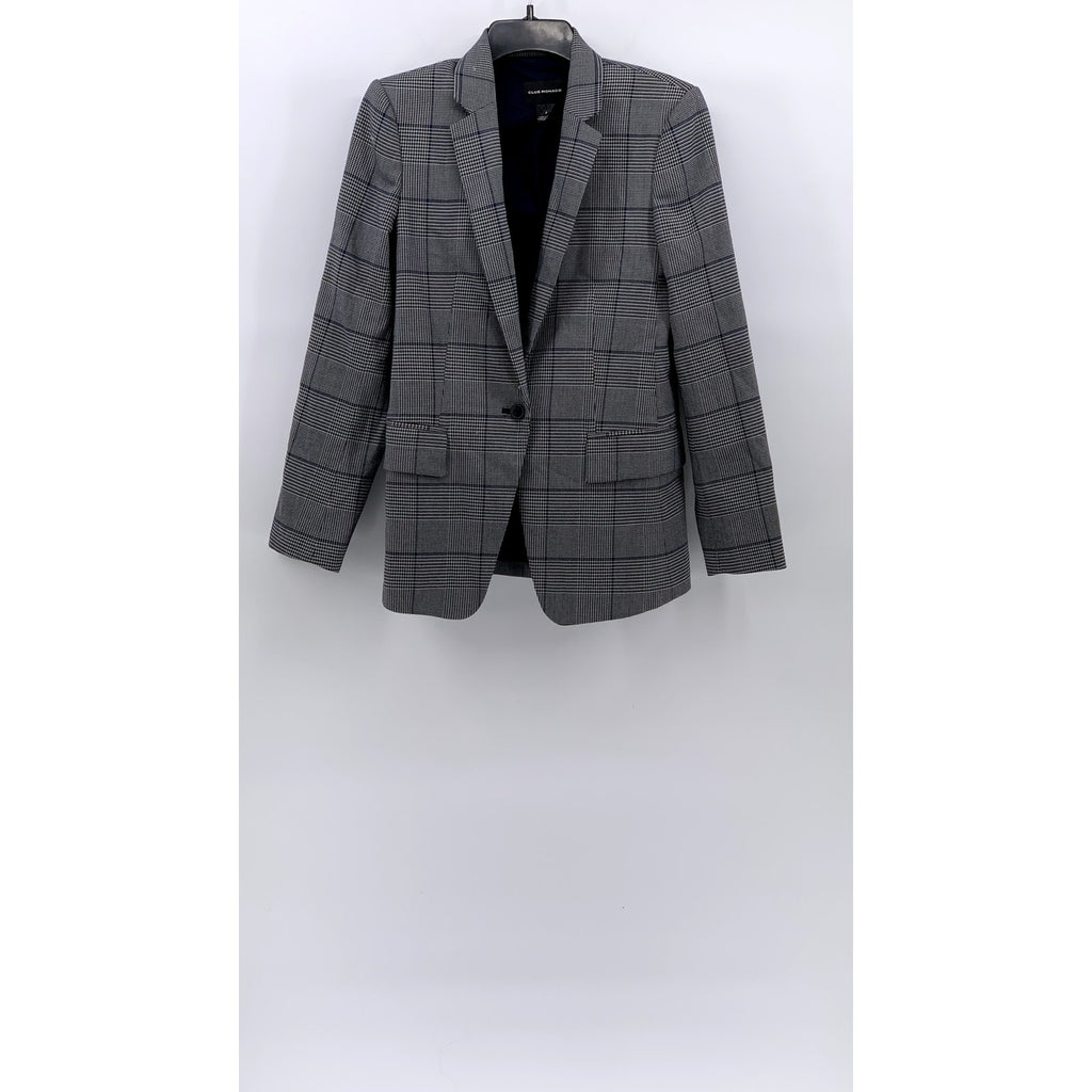 CLUB MONACO Women's Gray-Blue Houndstooth Plaid Print Single-Button Blazer SZ 4