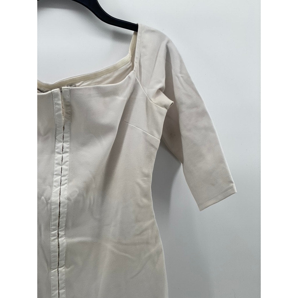 GUESS Women's White Square-Neck Short Sleeve Hook & Loop Bodycon Mini Dress SZ M