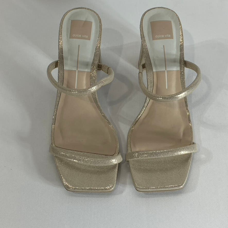 DOLCE VITA Women's Light Gold Metallic Peyton Square-Toe Block-Heel Sandal SZ9.5