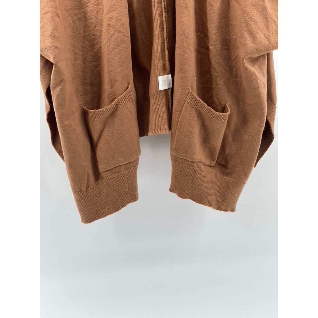 COCO+CARMEN Women's Brown Rib Knit Open-Front Short Sleeve Cardigan SZ OS
