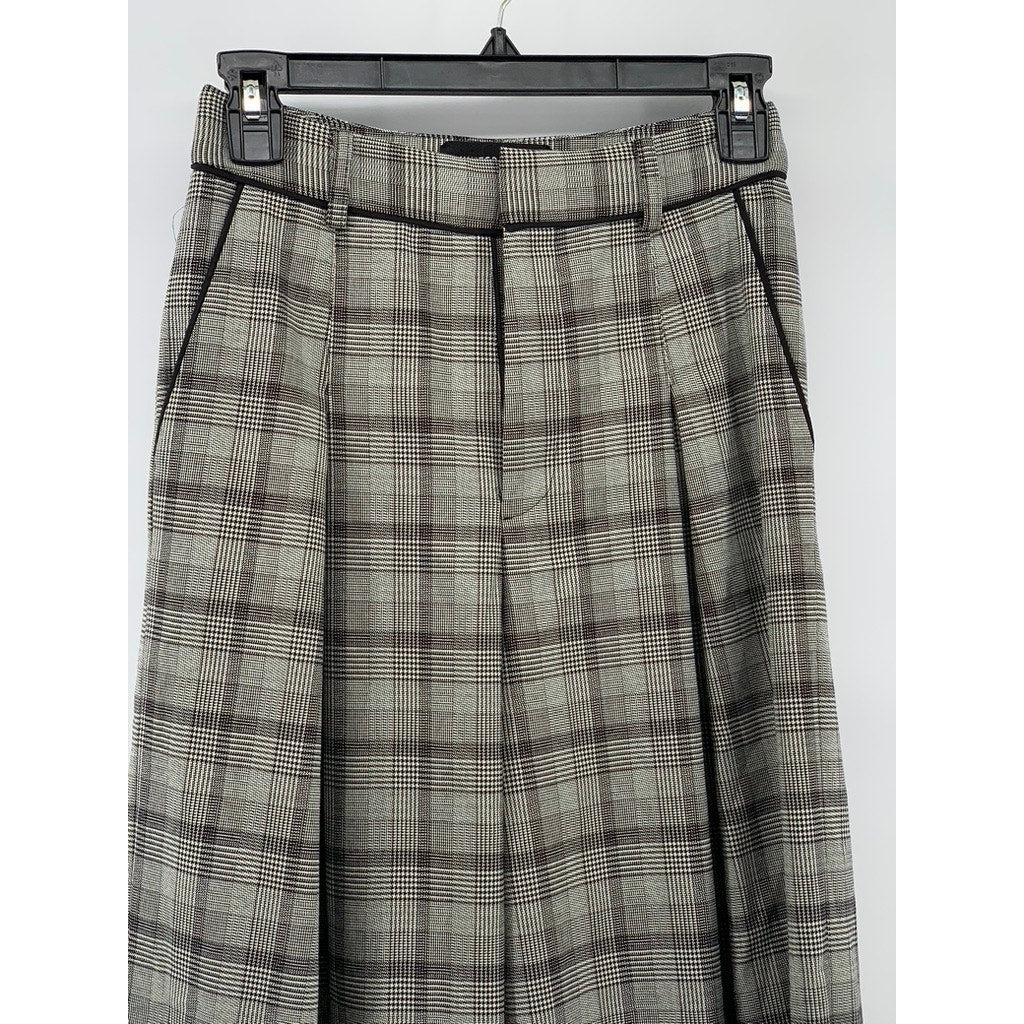 UNITED TOKYO Women's Gray Plaid High-Rise Wide-Leg Pants SZ 1