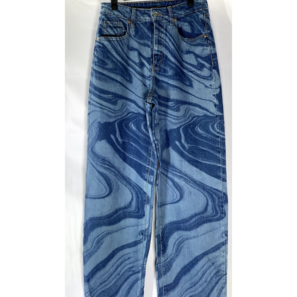 WILD FABLE Women's Blue Denim Swirl Print Highest Rise Baggy Jean SZ 28
