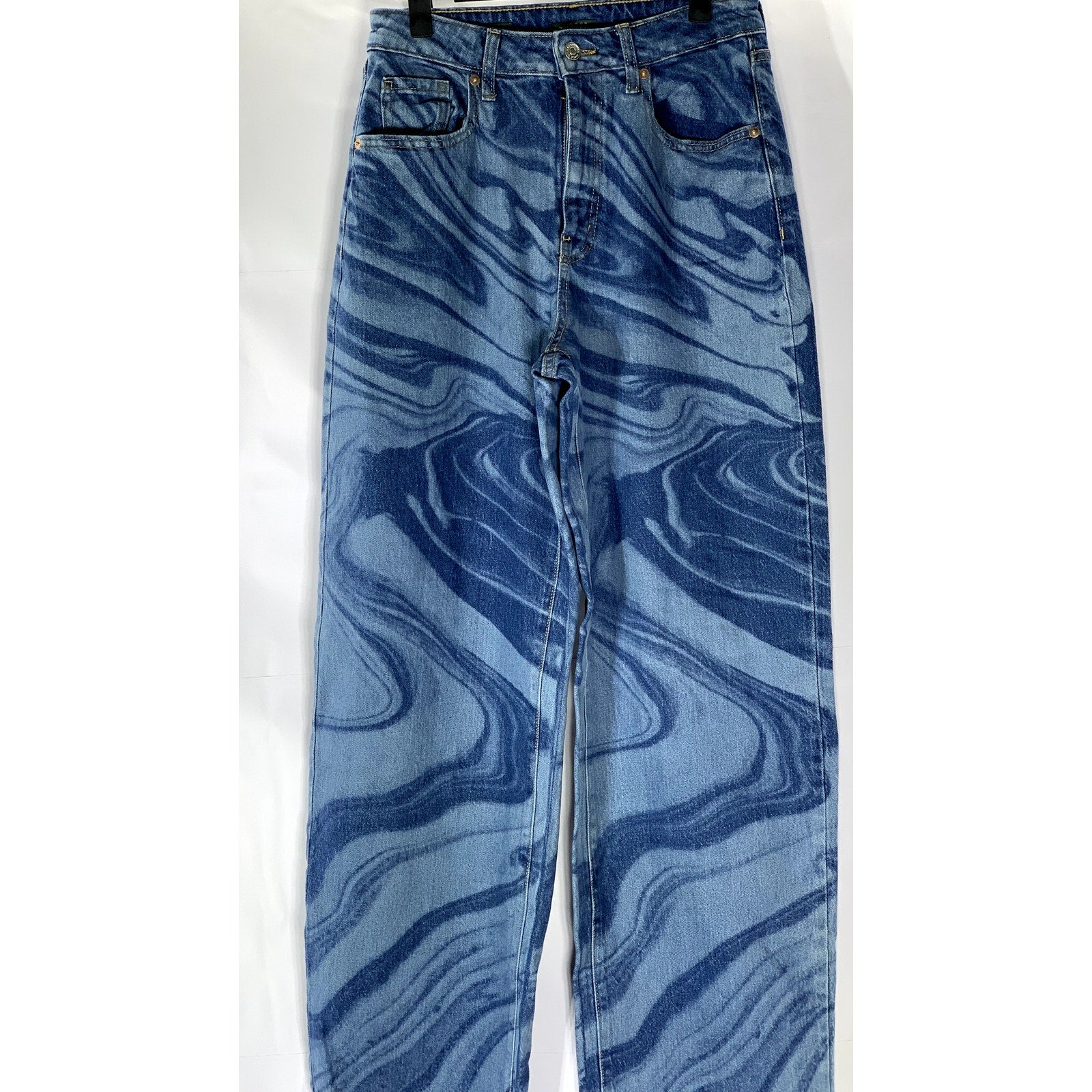 WILD FABLE Women's Blue Denim Swirl Print Highest Rise Baggy Jean SZ 28