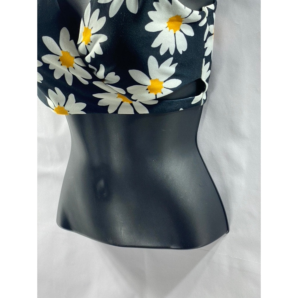 GILLY HICKS Women's Black Find Your Happy Place Daisy-Print V-Neck Bra SZ M