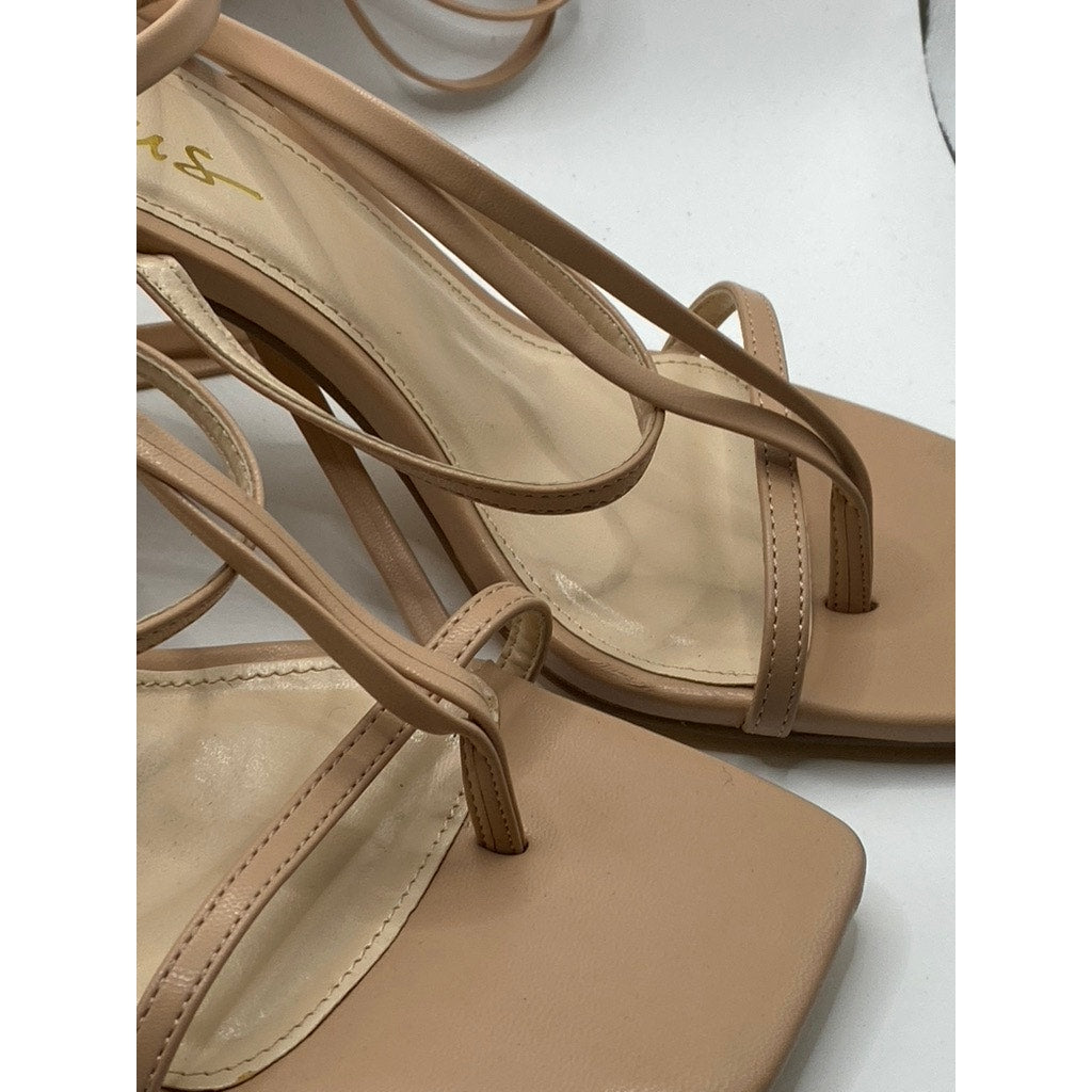 LULUS Women's Light Nude Square-Toe Gladiator Strappy Heels SZ 8.5