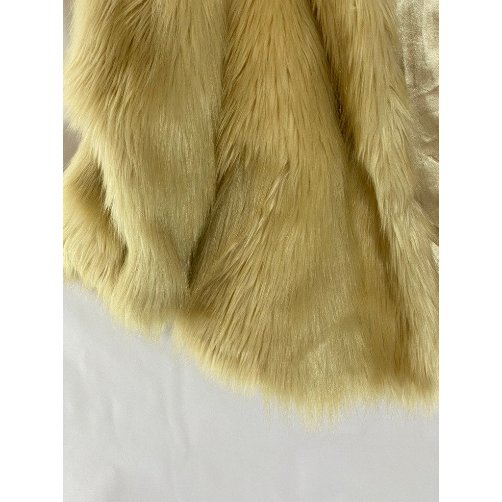 ASOS Women's Tan Faux-Fur Regular-Fit Hooded Open-Front Long Sleeve Coat SZ 2