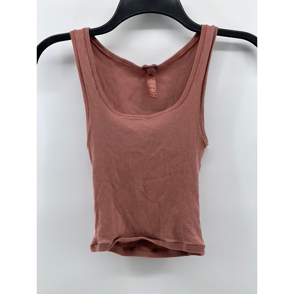 UNBRANDED Women's Rust Ribbed Scoop-Neck Casual Tank Top SZ M