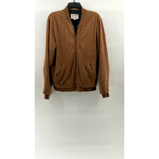 PULL & BEAR Men's Tan Faux Suede Zip-Up Long Sleeve Bomber Jacket SZ M