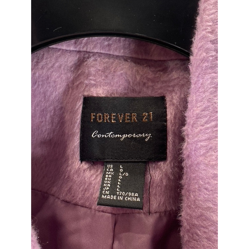 FOREVER 21 Women's Pink Plush Asymmetrical Motorcycle Cropped Jacket SZ L